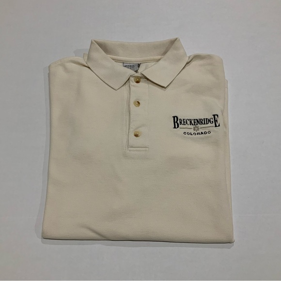 Men’s Large Beige Polo Short Sleeve Shirt - Breckenridge Colorado Embroidery - Picture 1 of 6